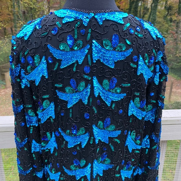 Vintage 80s Silk Sequin Blazer Jacket - Picture 6 of 12